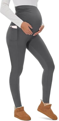 Yutdeng Leggings de Maternidad Mujer Leggins Premama Cintura Alta Leggings Premamá Elásticos Leggins Premamá Opacos Pantalones Premama Suaves Ropa Maternidad Mallas Embarazada Ropa Embarazo Bolsillos