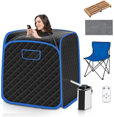 HOMFME Portable Steam Sauna Tent, Folding Personal Full Body Spa Steam Pot with 9-Gear Adjustable Temperature & Timer, Remote Control, Chair, Home Saunas Spa for Relaxing Body Therapy Slimming (Black)