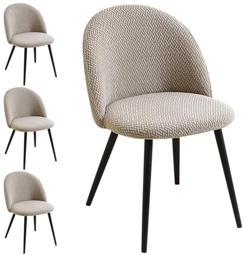 Levoberg - Funda de silla para comedor, diseño escandinavo, extensible, funda para silla, respaldo redondeado, cubierta de silla escandinava, para casa, boda, hotel, 4 piezas, color caqui