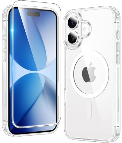 NWNK13 for iPhone 17 Case Clear Magnetic Transparent Phone Cases with Screen Protector Anti Yellowing Slim Rugged Shockproof Protective Cell Phone Cover Military Grade Drop Protection
