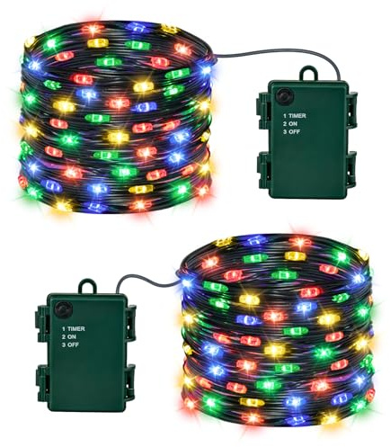 Isisyu 2 Stück Lichterkette Batterie, 5M 50 LED Bunt Micro Lichterkette Batteriebetrieben mit Timer, IP65 Wasserdicht Weihnachtsbeleuchtung für Außen und Innen, Hochzeit, Baum, Zimmer, Garten