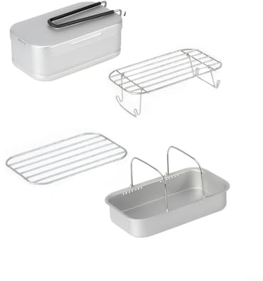 GLOBALHUT Outdoor Aluminum Mess Tin, Camping Cookware Set, With Built In Steamer And Grill Rack For Camping, Picnics And Barbecue Activities(4pcs Silver)