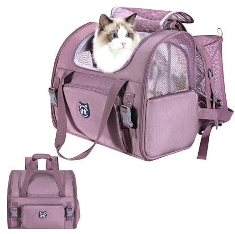 Lollimeow Expandable Cat Carrier Backpack for Large Cats - Airline Approved Pet Carrier Backpack for Small Dogs, Hiking & Travel, Waterproof with Breathable Mesh, 14lbs Capacity (Plum, Standard)