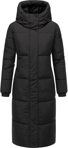 Navahoo Lång vinterkappa, varm quiltad kappa med 2-vägs dragkedja och justerbar huva, taublom XIV XS-5XL, svart, XL