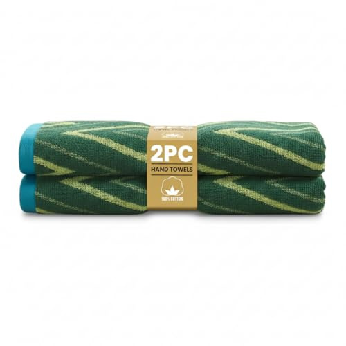 Rapport Home Helix Hand Towels 2 Pack, 50x85cm 100% Cotton - Moss Green | Oeko-Tex certified. Luxurious, soft and highly absorbent. Quick-dry finish for everyday bathroom use.