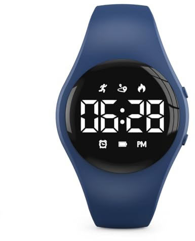 Focwony Reloj de pulsera digital LED para niños, resistente al agua, podómetro, reloj despertador vibratorio, cronómetro, gran regalo para niños, adolescentes, niñas y niños (azul oscuro)