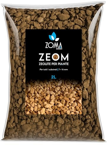 ZOMA ZEO - Zeolite per Piante professionale 7/14mm, Inerte naturale per substrati, Zeolite per agricoltura Drenante, Ossigenante e Anti-Ristagno, Zeolite per orto Estratta e prodotta in Italia - 2l