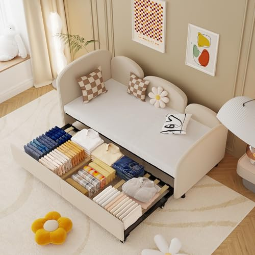 XPSSJMU Tagesbett (Einzelbettgröße) mit Schubladen, Samtbezug, modernes Schlafsofa-Gestell für Wohnzimmer, Jugendzimmer, Schlafzimmer, moderner Stil