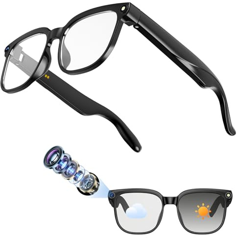 Hwagol AI Smart Glasses 800W-Kamera mit Bildstabilisierung, HD-Auflösung Brille mit Kamera, unterstützt Videoaufzeichnung/Musikwiedergabe/Audioaufzeichnung/Bluetooth-Anrufe/GPT Objektidentifizierung