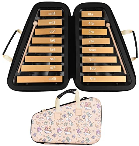 Eujgoov Glockenspiel mit 16 Tasten, Aluminium-Xylophon-Musikinstrument, Perfekt für die Musikentwicklung von Kindern, Inklusive Schlägel und Koffer für Einfachen Transport (Aprikosenrosa Farbe)