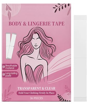 Ruban Adhésif pour Vêtements et Corps - 36 Pièces 1,2x8,5 cm Bande Transparentes Forte Adhérence | Ruban Cutané Invisible pour Tenues Robe Ourlets Bretelles Poitrine | Mode Quotidien Rendez-vous Voyag