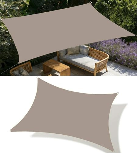 Tenda a Vela Parasole 4x6M Vele Ombreggianti Impermeabile Rettangolare Vele Parasole da Giardino Protezione Solare Schermo UV con funi di Tensione per Terrazze Balconi Cachi