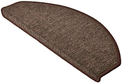 Beautissu Set 15 Unidades - Alfombras semicirculares ProStair Escalera - 65x28 cm Ribeteado, Antideslizantes y Adhesivas - Alfombras para peldaños - Marrón