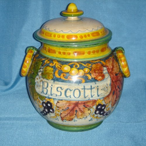 Ceramica Dipinta a Mano RICCERI: Biscottiera Decoro UVA PAMPINI 20x25cm