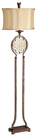 Licht-Erlebnisse Ausgefallene Stehlampe SAMEA in Bronze Creme Stoff 160cm Premium Rustikal Design Bodenleuchte Wohnzimmer
