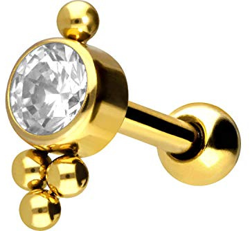 PIERCINGLINE Chirurgenstahl Ohrpiercing | Kristall + 4 Kugeln | Piercing Ohr Stecker | Farbauswahl