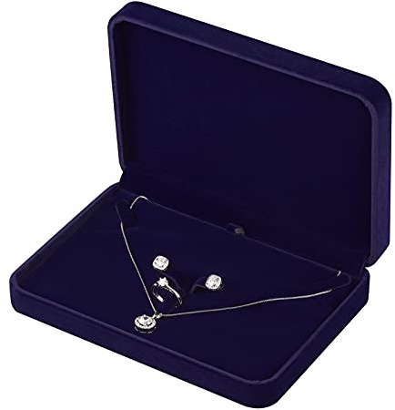 Stort smyckesset i sammet, stort halsband och ring örhänge hänge presentask, pärlhalsband/tjockt halsband smycken förvaringsfodral (blå)