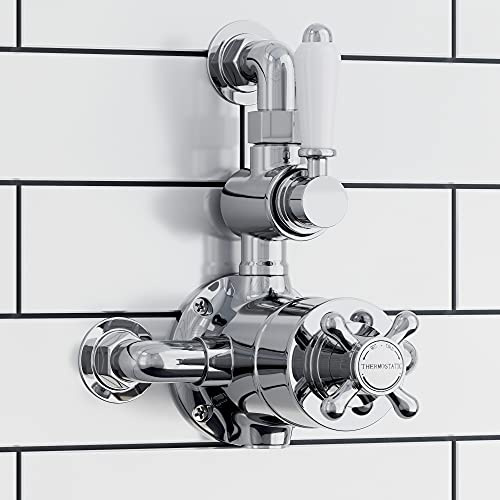 ENKI T103 Downton Thermostatic Concealed Exposed Shower Valve, Chrome | Solid Brass, 10-Year Guarantee, Wall Mounted, Modern Bathroom, Brass Body