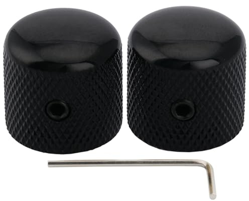 Musiclily Pro 6mm Gitarre PotiKnöpfe Dome Knobs Schraubbar Schwarz 2er Set | Stahl, für E-Gitarre Bass
