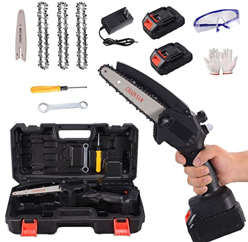 LLYLAY Mini Chainsaw,6 Inch Cordless Battery Powered Chain Saw, One-hand Chainsaw,Electric Chainsaw, Handheld Mini Chainsaw For Cutting Pruning And Gardening (Color : Black-24V, Size : 3*Chain)