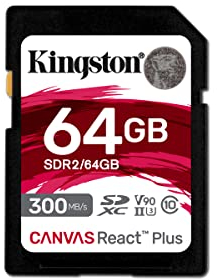 Kingston Canvas React Plus 64Go SDXC Carte mémoire UHS-II 300R/260W U3 V90 for Full HD/4K/8K - SDR2/64GB