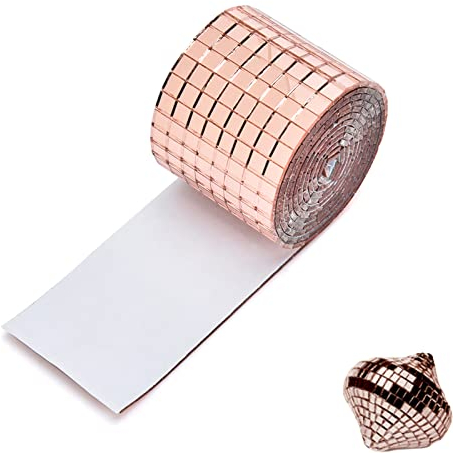 Mini Mosaico Piastrelle Autoadesive Quadrate, Mosaico A Specchio Autoadesivo, Piastrelle a Mosaico Autoadesive Specchi in Vetro, Applicabile a per Cucina, Bagno, Piastrelle(Oro Rosa)