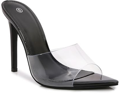 Shion ShaaYii Sandali da Donna a Punta Trasparente con Tacco a Spillo con Cinturino Trasparente con Tacchi Alti Slip on Muli per Le Donne, Nero, 37 EU
