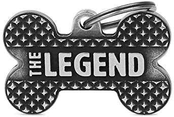 My Family Hundemarke Made in Italy, großer Knochen The Legend, antikes Silber, Bronx-Kollektion
