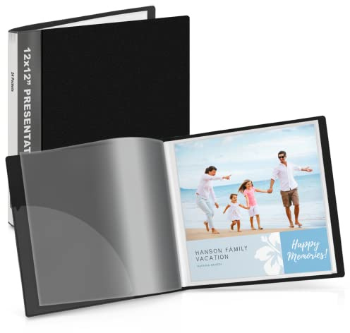 Dunwell 12x12 Binder with Sleeves - Folder with Clear Sheet Protectors, 24-Pockets, Display 48 Pages, 12 x 12 Presentation Book, Art Portfolio for Artwork, Keepsake Album
