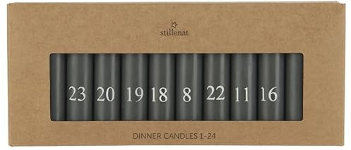 IB Laursen Kerzen Stab 1-24 Kalender Advents dunkel grau weiße Zahlen Advent