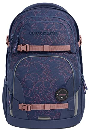 coocazoo Schulrucksack Porter, „Sweet Rose”, blau, ergonomischer & anpassbarer Tornister, höhen- & größenverstellbar, mit Brustgurt & Hüftgurt, ab der 3. Klasse