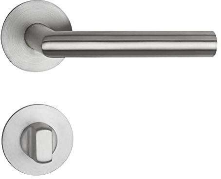 SOTECH Türdrückergarnitur THORE Bad WC Edelstahl SS304 gebürstet Ø 20 mm | 130x60 mm für Türstärken 35-47mm Flachrosetten Höhe 3 mm magnetische Cliptechnik mit Befestigungsmaterial