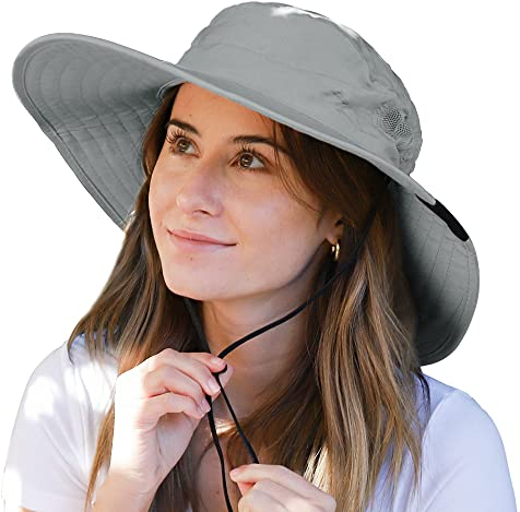 Kato Tirrinia Gipfelfreund Sonnenhut Strohhut Anglerhut Gärtenhut Outdoor Hüte Safari Sonnenschutz Hut Wanderhut Fischermütze Damen Herren Sommer UV Schutz Sonnenschutz Großer Kopf Nackenschutz, Grau