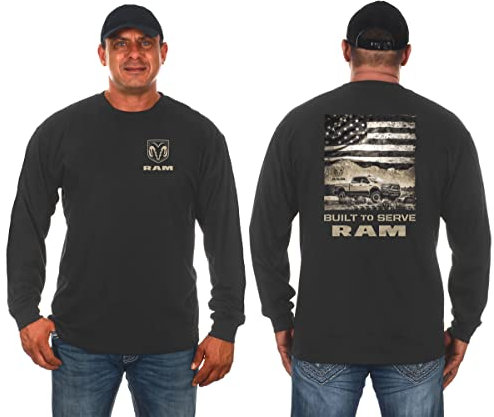 Dodge Ram Built to Serve Truck Langarm-Shirt für Herren, Rundhalsausschnitt, in 2 Farben, Dunkelgrau, L