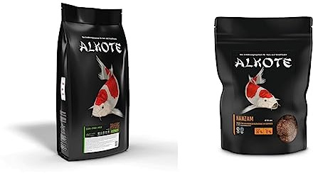 AL-KO-TE, 3-Jahreszeitenfutter für kleine Koi und Zierfische, Frühjahr bis Herbst, Schwimmende Pellets, 6 mm, Hauptfutter Conpro Mix, 9 kg & Snacks zur Nahrungsergänzung zum Hauptfutter für Kois,425 g