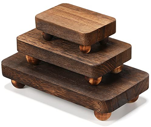 Maitys Holzerhöhungen für Ausstellungsständer, Holz, für Dekoration, Bauernhaus, Vintage, rustikal, stapelbar, 3 Größen (30,5 x 17,9 cm, 20,3 x 12,9 cm, 10,2 x 7,1 cm, braun), 3 Stück