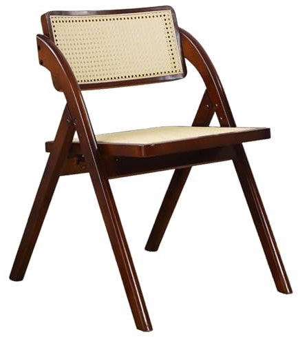 Klappbarer Holz-Rattan-Esszimmerstuhl, armloser Esszimmer-Küchenbeistellstuhl mit natürlicher Rohrrückenlehne und Holzbein, Loungesessel für Wohnzimmer/Schlafzimmer/Hof