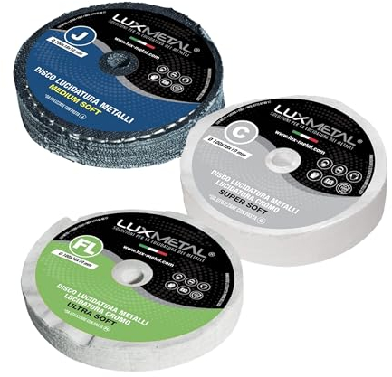 Lux Metal Kit 3 Discos de Pulido 100 mm (FL-C-J) de Algodón Set para Pulir a Espejo Aluminio Acero Inoxidable Metales Discos Pulidores para Taladro Muela Amoladora Latón Cobre Madera Mármol Plexiglás