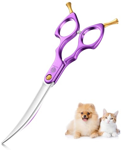 Purple Dragon 6 Zoll Hundeschere Fellschere Gebogene Für Hunde und Katze Grooming Schere mit Ultraleicht Weltraum Aluminium Griff,JP 440C Steel Profi Fellschere Hunde für Hundefriseur und Anfänger