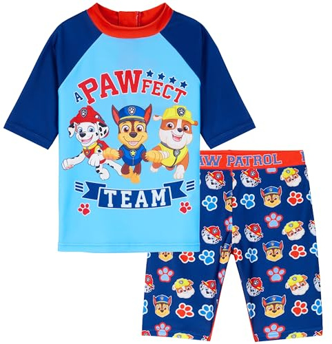 PAW Patrol Barnbaddräkt, tvådelad baddräkt, med topp och badbyxor, pojkar, Blå / röd, 3-4 År