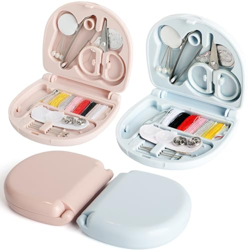 2Stück Mini-Nähset, tragbares Reise-DIY-Nähzubehör mit niedlicher und praktischer kleiner Nadel-Tasche, für Zuhause, Reisende, Anfänger-Notfall-Nähreparaturset (Blau, Rosa)