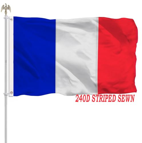 Bandiera francese 3 x 5 bandiera della Francia per esterni resistente nylon 240D a righe cucite bandiere francesi dai colori vivaci con 2 occhielli in ottone per interni ed esterni