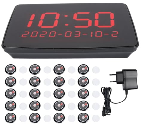 Drahtloses Rufsystem, Schwesternrufsystem, Pflegepersonal-Pager, Restaurant-Warteschlangen-Pager, 20 Ruftasten mit Digitalem Display-Empfänger, Kundendienst mit Großer