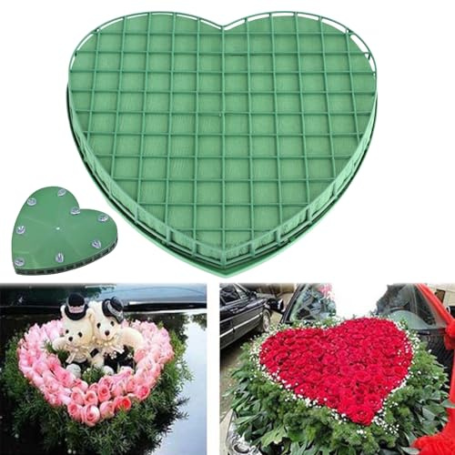 PRITOK foam hjärta: 30 x 32,5 cm blomsticksskum hjärta stor, plug-in skum för färska blommor med rutnät, plug för blomsterarrangemang för bröllop, bildekoration, påsk och födelsedag