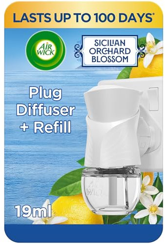 Air Wick Sicilian Orchard Blossom|Electrical Plug in Kit Gadget and Refill | 1 x 19ml |Lasts Up to 100 Days | Infused with Natural Essential Oils