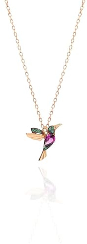 Collar con Colgante de Colibrí, Plata de Ley 925, Cadena Chapada en Oro Real, Plata de Ley 925, Oro Rosa, Oro Blanco o Amarillo
