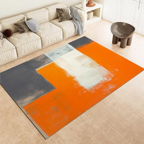Waschbarer Kurzflor Teppich, 80x150cm, rutschfest und Strapazierfähig Teppich Abstrakte Malereistruktur, Weicher und Komfortabler Teppich für Wohnzimmer, Schlafzimmer, Arbeitszimmer Farbig