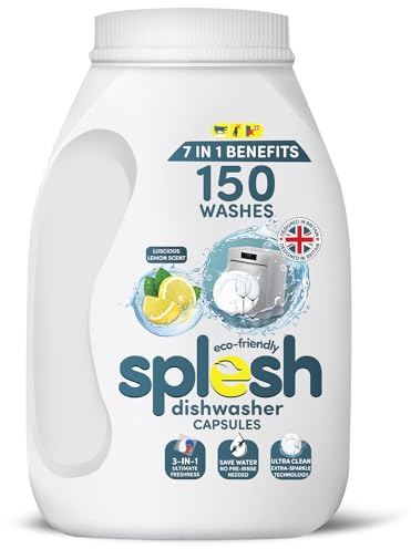 Splesh 3 in 1 Ultimate Freshness Dishwasher Tablets, Lemon Scent Ultra Clean No Pre Rinse Needed Dishwashing Capsules, Extra Sparkle Tough on Stain and Grease Washing Up Tablet, 150W