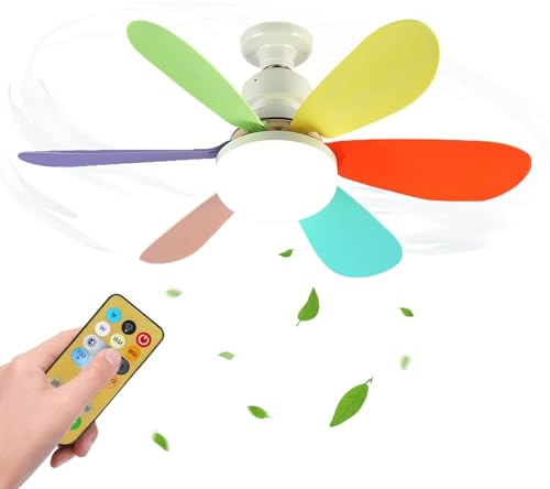 Bambino Ventilatore Da Soffitto Con Luce Con Telecomando Piccolo Lampadario Ventilatore 3 Velocità 3 Colori 40W Ventola Soffitto Con Luce Silenzioso Pale Del Ventilatore Colorate Per Cameretta-52CM