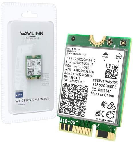 WAVLINK Scheda Wireless WiFi 7, Modulo di rete tri-banda BE200 M.2 NGFF da 8774 Mbps con Bluetooth 5.4, MU-MIMO, WPA3, Supporto per Computer Portatili Windows 10/11 (64 bit), Non Supportato AMD
